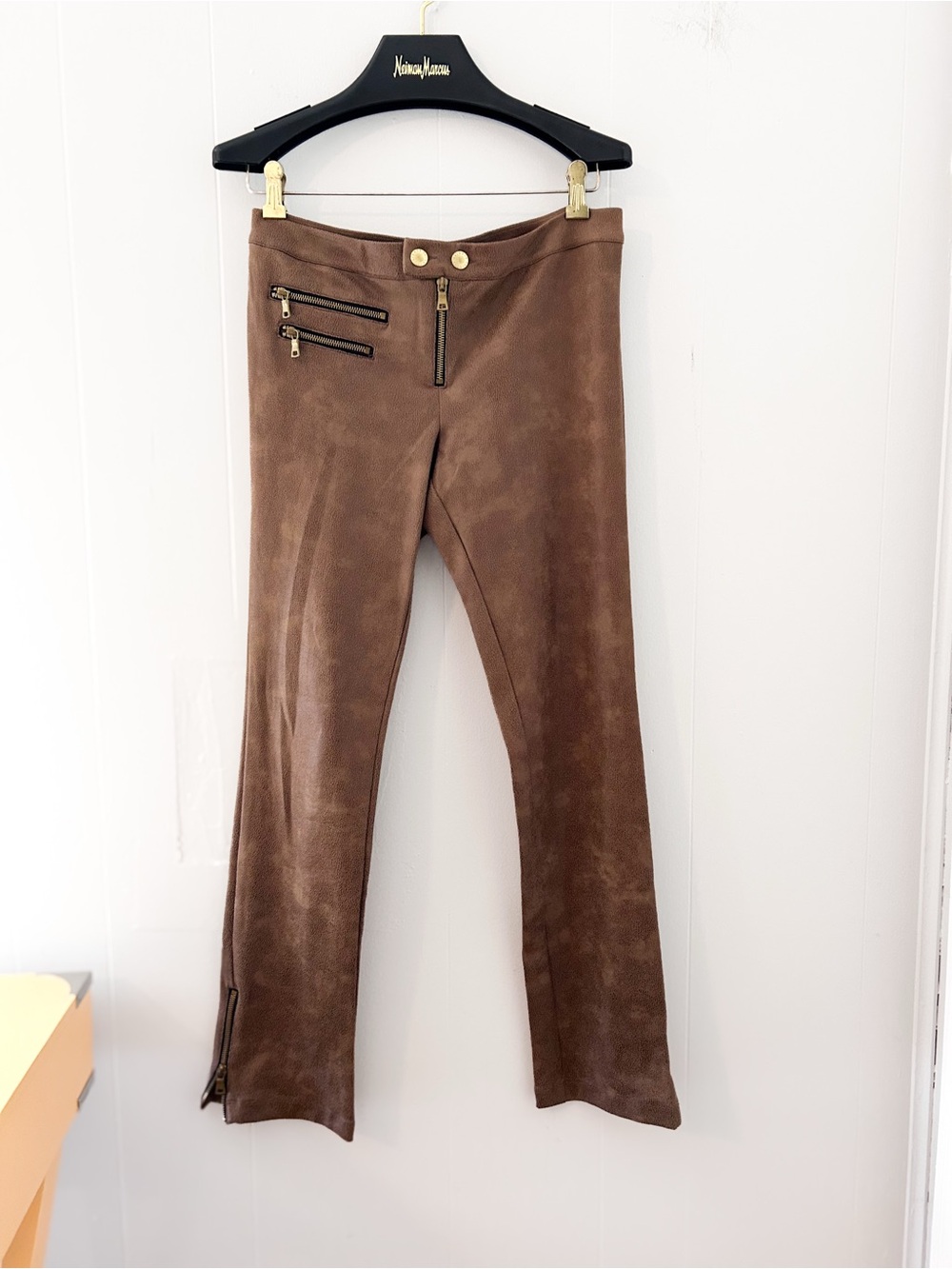 Hale Bob Brown Faux Suede Zipper Moto Leggings Pants
